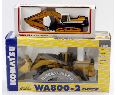 A Joal No.198 1/50 scale model of a Komatsu WA800-2 wheel loader, together with a Tomy Tomica Dandy DK-001 Avance Komatsu PC2