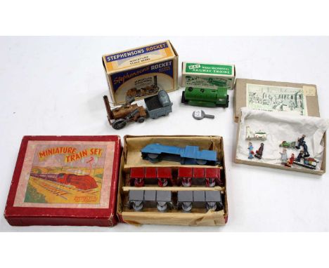 One box containing a quantity of various railway and steam related diecast miniatures to include a Crescent Toys miniature tr