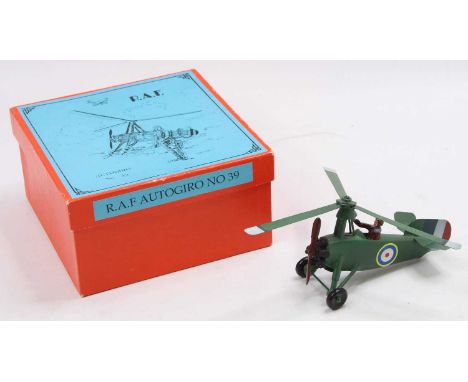 An L.R.C. Productions No. 39 white metal model of an R.A.F Autogiro comprising a green body, with a black detailed engine and