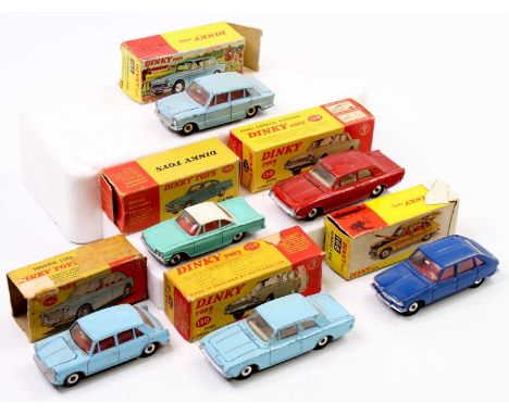 Dinky Toys boxed model group of 6 with examples including No. 143 Ford Capri, No. 130 Ford Corsair, No. 166 Renault 16, and o