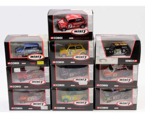 10 Corgi Classics Mini 7 Racing Club 1/36th scale Mini Models, with specific examples including No. CC82216 Mini 7 "Dave Banw