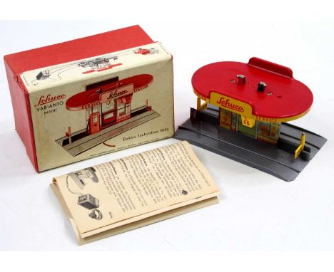 A Schuco No. 3055 Elektro Varianto service station comprising of grey plastic base with tinplate superstructure and electrica
