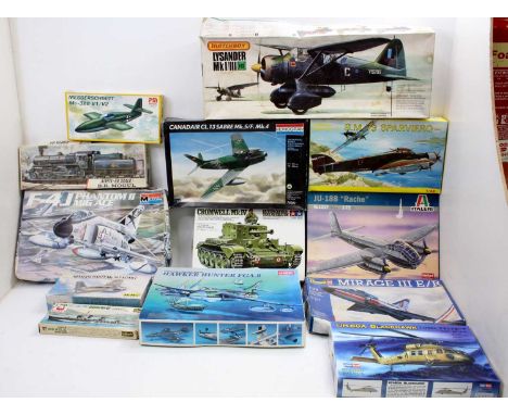 One box of boxed mixed scale plastic military aircraft kits to include Revell, Italeri and similar, specific examples to incl
