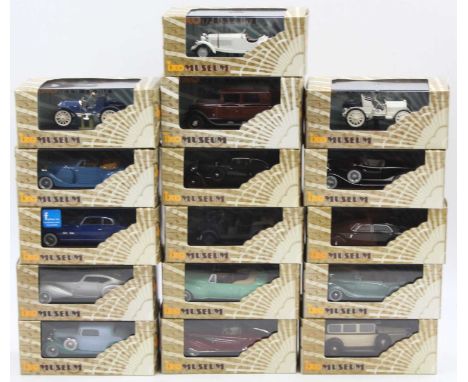 One box containing 16 Ixo 1/43 scale diecasts to include a Mercedes Benz 200 VG5 military jeep, a Tatrus 77 1934 saloon, and 