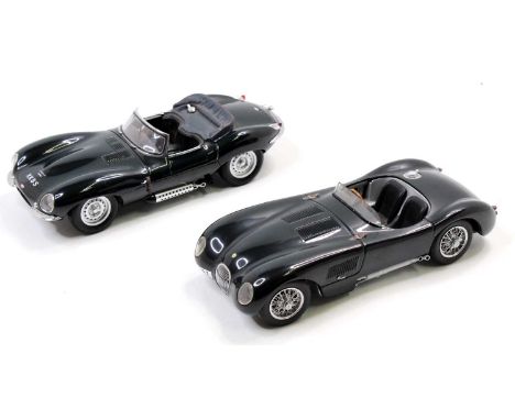 2 Auto Art 1/18th scale Jaguar Racing Cars comprising a C Type Jaguar, and an XKSS, both finished in British Racing Green, bo