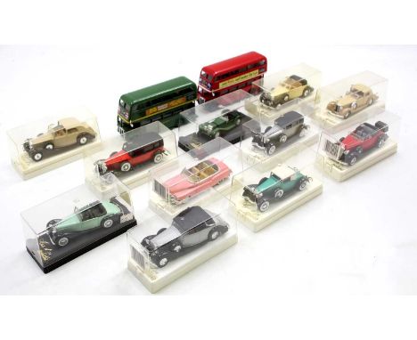 11 Solido 1/43rd scale plastic cased boxed models with examples including a Jaguar SS100, a Rolls Royce Coupe, a Packard Cabr