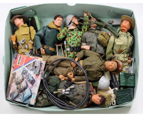 Collection of 7 various Palitoy Action Man Dolls together with various accessories, clothing and weapons
