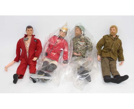 Four various vintage Action Man dolls to include Lifeguards, Action figure, Royal Air Force and two others with mixed militar