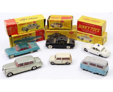 Dinky Toys boxed model group of 6 comprising No. 198 Rolls Royce Phantom V, No. 147 Cadillac 62, No. 256 Humber Hawk Police P