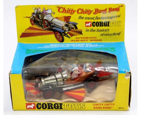 Corgi Toys No. 266 Chitty Chitty Bang Bang, appears as issued with all original tail fins, side fins and figures, sold in a r