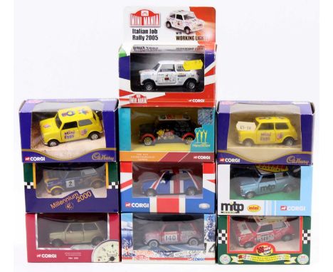 10 Corgi Classics 1/36th scale Mini Models, with specific examples including No.CC82210 Mini Gold, No. CC82247 Mini Mania Ita