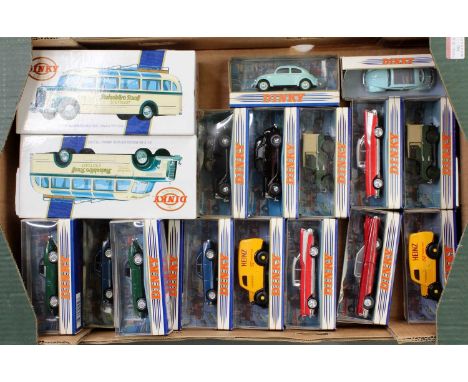 One tray of mixed Dinky by Matchbox Modern Issue miniatures to include a DYS10 1950 Mercedes Benz diesel Omnibus, an MG BGT 1