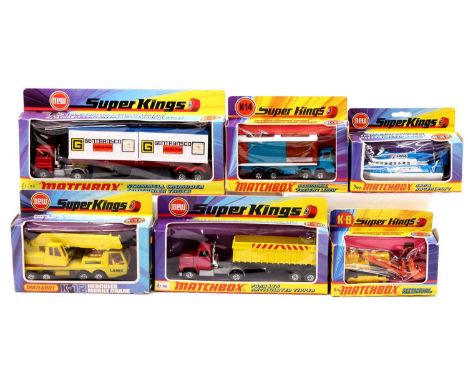 Matchbox Lesney Super Kings boxed model group of 6 comprising K17 Scammell Crusader Container Truck, K12 Hercules Mobile Cran