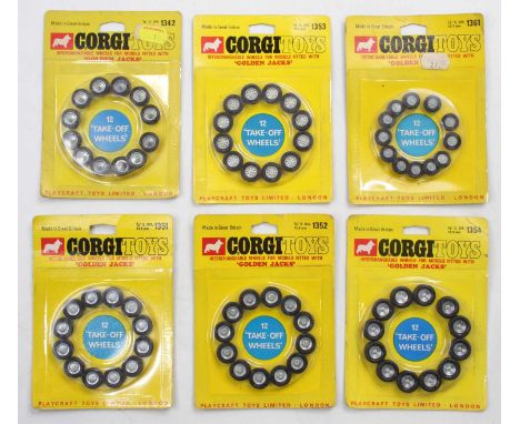 A collection of six various Corgi Toys Golden Jacks Wheels all housed on original window boxes, product numbers to include 13