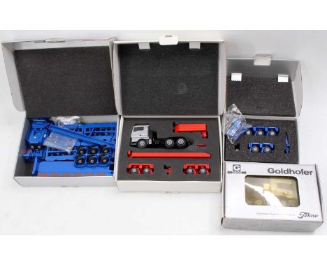 One tray containing a quantity of Tekno and Conrad 1/50 scale heavy haulage boxed tractor units and trailers to include a Con