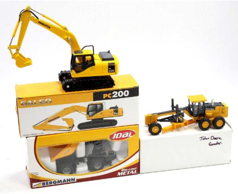 A collection of three various boxed construction vehicles including a Joal 1/35 scale Bergmann dumper, together with a Galeo 