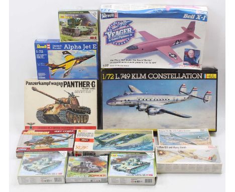 One box of various mixed scale plastic military kits to include Frog kits, Zvezda, Revell and others, specific examples to in