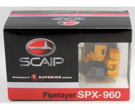 A Ros 1/50 scale model of  a Scaip Superior SPX-960 pipelayer housed in the original window box