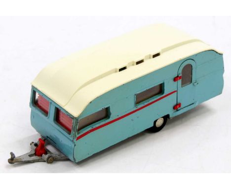A Spot-On Models by Tri-Ang No. 265 18' Tourist Caravan comprising of light blue body with white roof and red side flash, loo