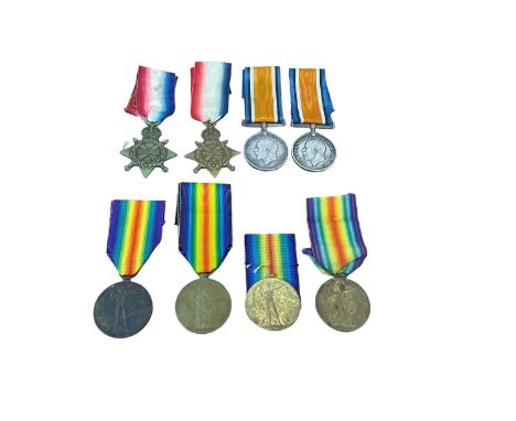Collection of First World War medals comprising 1914 - 15 Star (x2) named to M. 1126. W. A. Atkins. E. R. A. 4. R.N. and 1250