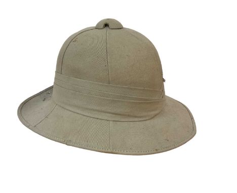 British Army Wolseley pattern pith helmet, with leather headband marked with broad arrow and named to 2 / Lt. H. M. Mackay.
