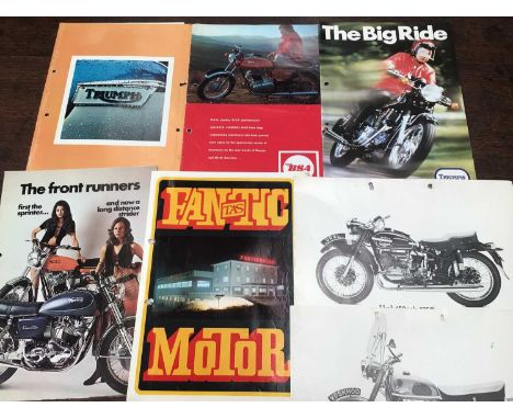 Lot motorcycle posters, car brochures, model cars, two pictures and other items,