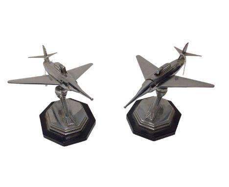 Two art deco chromium plated table lighters in the form of jet fighters, 23cm high (2)