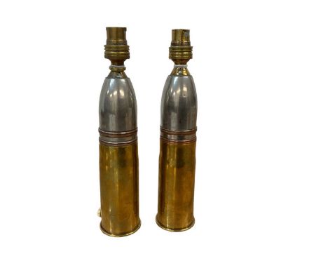 Pair of First World War Trench Art shells converted into lamps, 20cm in height including fittings.