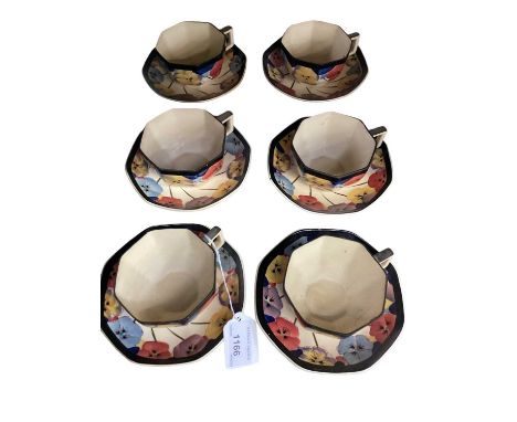 Set of six Art Deco Royal Doulton D4049 cups and saucers