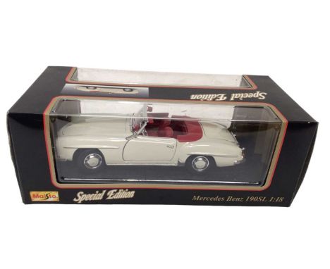 Maisto Special Edition 1:18 scale diecast models including Mercedes Benz 190SL , Porsche 550 A Spyder, Citroen 15CV 6 Cyl, Po