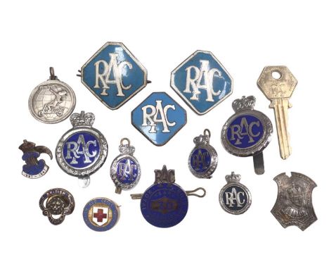 Lot Vintage RAC patrol man's enamel lapel badges and related items