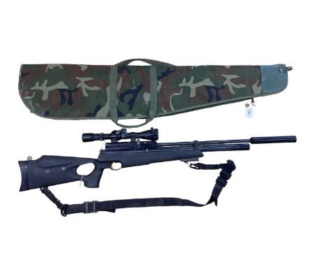 Hatsan AT44-10 .22 PCP air rifle with textured pistol grip, multi-shot magazine and scope, together with a pump (2)The scope 