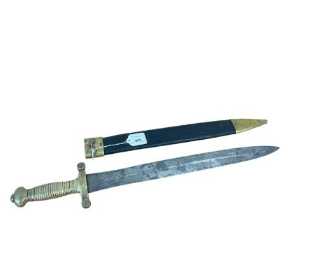 19th Century French 1831 Pattern 'Gladius' Short Sword, with ribbed brass hilt and steel blade, in leather scabbard with bras