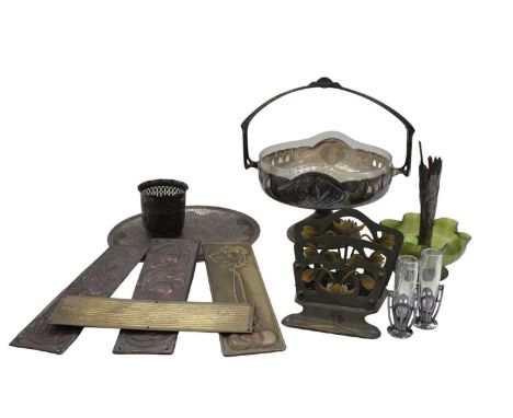 Group of copper and other metalwares, mostly Arts &amp; Crafts and Art Nouveau style, including Benson