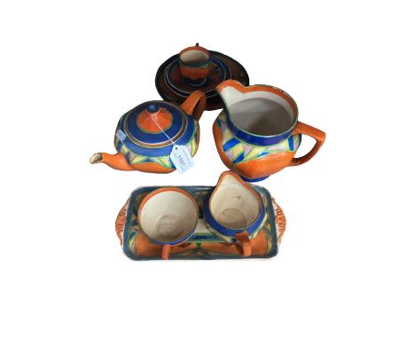 Art Deco ceramics including teapot, jug, plates etcTwo plates are cracked the rest seem to be in good order although it's ver