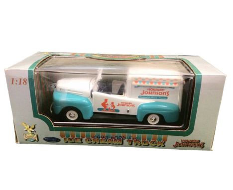 Selection of 1:18 scale diecast American Cars including 1948 Ford F-1 Howard Johnson's Ice Cream Truck, 1955 Ford Fairlane Cr