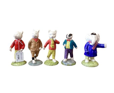 Seven Beswick Rupert Characters - Bill Badger, Edward Trunk, Rupert Bear, Podgy Pig, Rupert with Satchel, Happy Birthday Rupe