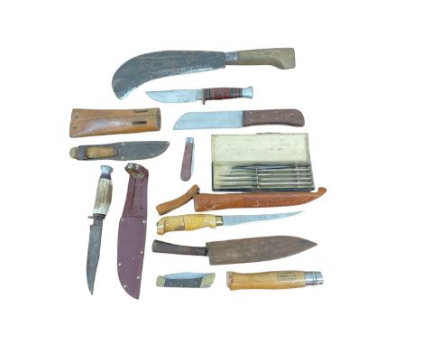 Good quality hunting knife by Joseph Rogers, together with a British Military issue Billhook dated 1955 and other knives.