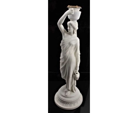 A large parianware candlestick, probably Worcester, in the form of a female Grecian water carrier, impressed number '36' to b