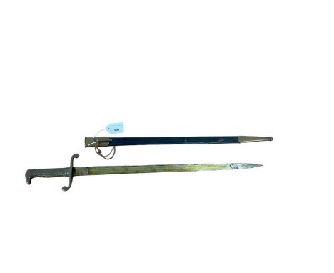 Imperial German 1871 Pattern -type sidearm with brass hilt , spear pointed blade in brass mounted leather scabbard and 1796 P