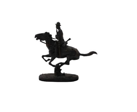 Eight Franklin Mint Frederick Remington Art Museum sculptures - The Rattlesnake, The Broncho Buster, The Mountain Man, The Ch
