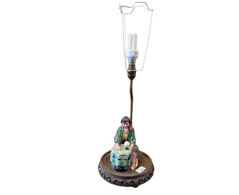 Royal Doulton figure table lamp on hardwood base