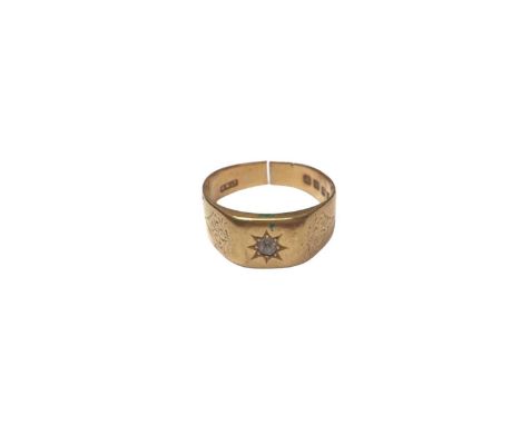 18ct gold signet ring with a gypsy set diamond (band cut) Weight 7.6 grams 