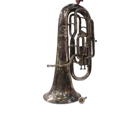 Antique silver plated Euphonium by J. Higham Ltd. Model Class A, in a black leather case.