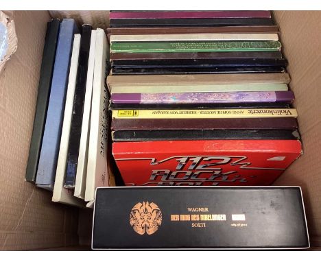 Four boxes of vinyl records including Decca Sound Six Classic Analogue LP's, Antony Collins Sibelius - The Complete Symphonie