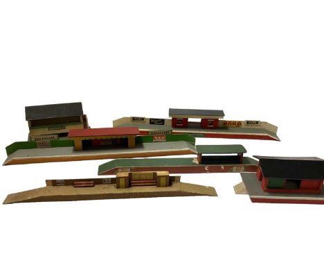 Railway OO gauge platform and other buildings, plus rolling stock and Airfix Mini slot car and scale trip accessories