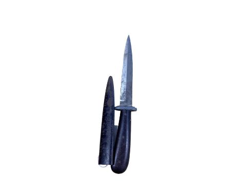 Second World War Nazi German trench/boot knife with riveted plastic grips, steel blade by Puma in a black painted steel scabb
