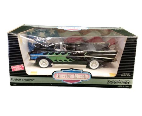 Selection of 1:18 scale diecast American Muscle cars including 1957 Custom Chevy, 1956 Sunliner, 1970 Buick GSX, 1955 Chevy I