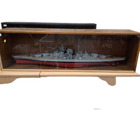 Cased scratch built model of a destroyer, the case 139cm x 41cmNo visible name but we are kindly informed that it is an assem