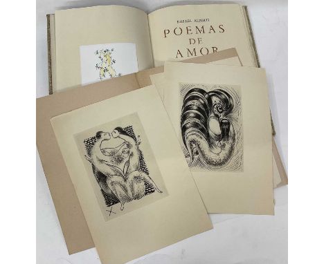 Rafael Alberti, Poemas De Amor, deluxe first edition 1967, vellum and cloth bound, with two etchings, in marbled paper slipca
